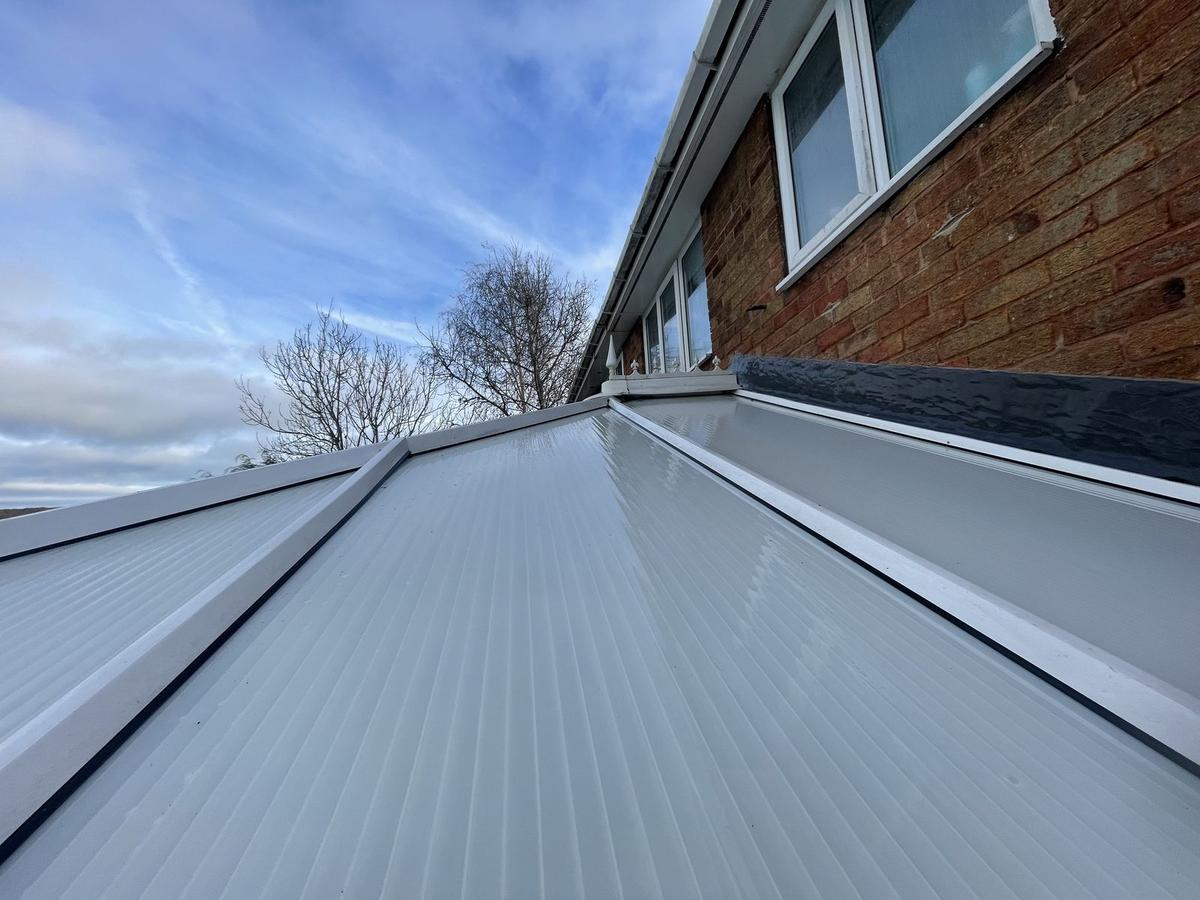 Conservatory roof after cleaning, clear polycarbonate panels