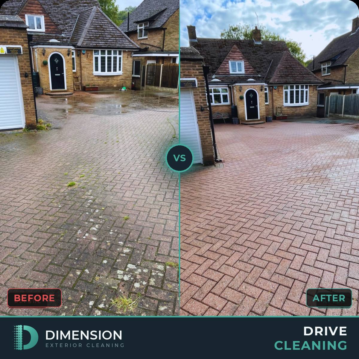 Herringbone driveway before and after pressure washing, job 285