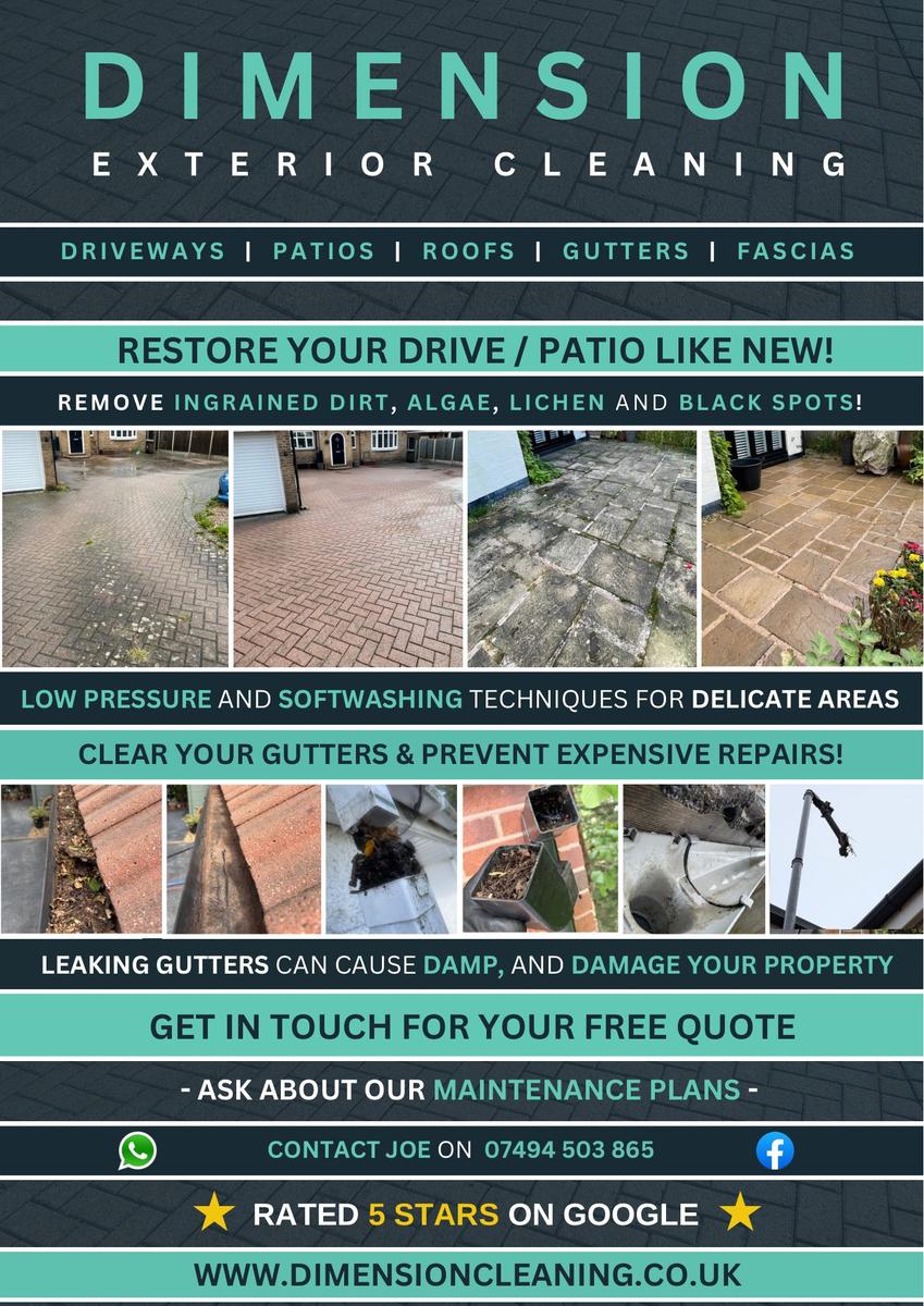 Dimension Exterior Cleaning services flyer.
