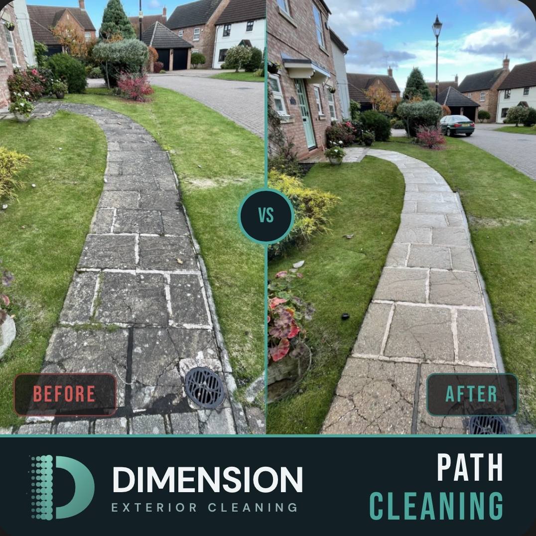Flagstone path before and after pressure washing
