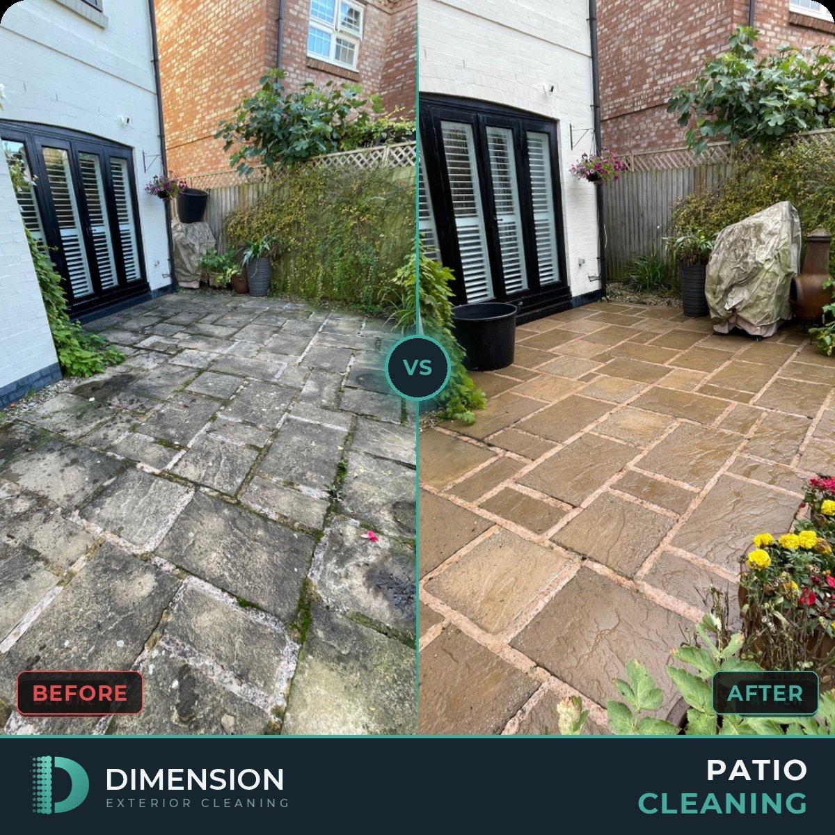 Patio slabs before and after pressure washing